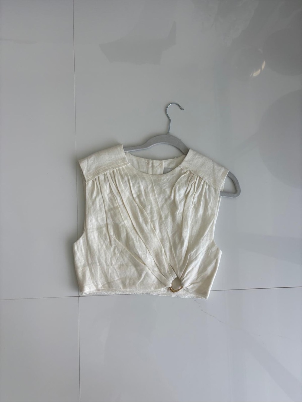 Aje Ivory Linen Sleeveless Top with Ring Detail
Size: 8